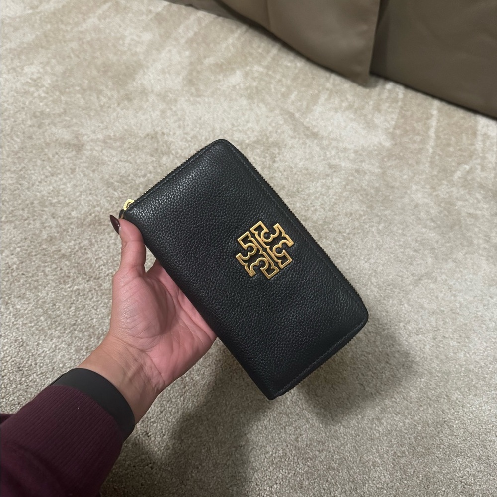Tory Burch Black Wallet with Gold Emblem